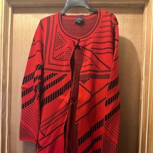 Red and Black Geometric Women's Coat